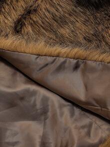 SHEIN MOD Women's Retro Faux Fur Coat, Fashionable For Autumn Winter, Cropped Faux Fur Coat, Crop Fur Coat, Brown Fur Coat, Warmth, Women's Winter Coat , Halloween, For New Year , Christmas Women's , Party, Brown Coat - Khaki - View 6