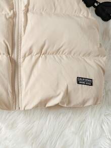 SHEIN Gilet épais doublé thermique à col montant et poches pour adolescentes