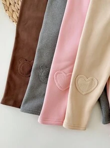 SHEIN 4件套女童可爱针织心形图案打底裤套装，秋冬百搭，适合居家、户外、学校、日常休闲