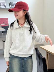 DAZY Tween Girls Embroidered Thermal Lined Stand Collar Sweatshirt, Fall