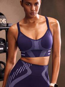 Powerista Sujetador deportivo de rayas para uso diario y fitness para mujeres - Azul - Ver 5