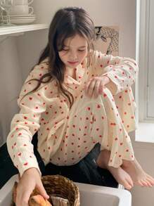 DAZY 少女心印花长袖和长裤睡衣套装 - 米色 - 查看 8