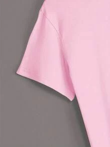 INAWLY Women's Rose And Butterfly Printed Pink Round Neck T-Shirt - Pink - View 4