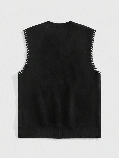 Street Life Men's Fashion Casual College Street Contrast Stitch V-Neck Sweater Vest