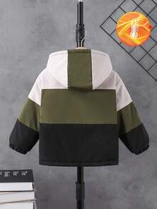 1pc Young Boy Contrast Color Patchwork Hooded Jacket With Ribbed Cuffs, Autumn/Winter - Multicolor - View 2