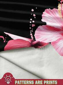 SHEIN EZwear 1 pieza Top ceñido con pliegues y estampado floral negro con hombros cuadrados, apropiado para el verano - Multicolor - Ver 3