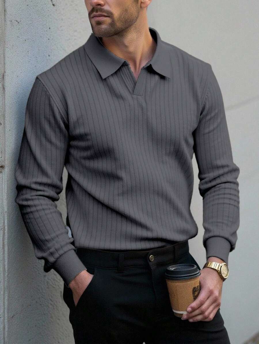 Manfinity Homme Áo thun polo nam tay dài màu trơn thường ngày đi làm Áo thun polo nam tay dài Áo thun polo nam có gân, Áo thun polo nam tay ngắn màu trơn, thường ngày & thời trang, phù hợp cho mùa thu Áo thun polo nam Áo thun polo nam Quần áo nam Áo thun polo nam, Áo thun polo nam tay ngắn dệt kim jacquard họa tiết hình học cao cấp, chặn màu, áo chơi golf, áo thun polo, mùa thu - Xám - Xem 1