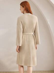 Ocili 柔软舒适的女士休闲家居长袍，秋季舒适服装 - 卡其色 - 查看 2