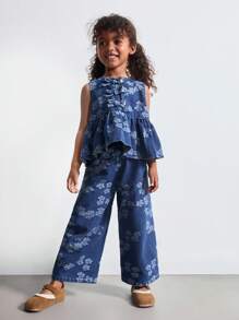Maija Kids Maija Kids 女童提花蝴蝶结吊带牛仔上衣和短裤套装 - 彩色 - 查看 3
