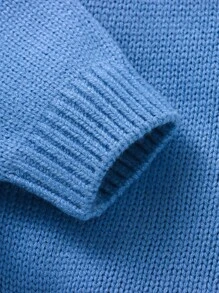 SHEIN 2pcs Cute Squirrel Jacquard Knit Baby Sweater Set, Round Neck Long Sleeve Top + Footed Pants, Casual Newborn Outfits Knitted Baby Boy Blue Outfit Baby Boy Winter Set Knit Two Piece Toddler Toddler Knit Set Squirrel Baby Outfit - Blue - View 5