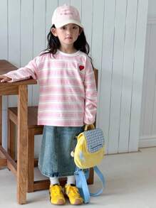 Dazy Kids Young Girls Casual Cute Striped Heart Print Long Sleeve T-Shirt