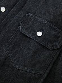 Manfinity Homme Men's Vintage Black Short Denim Jacket, American Style, Autumn/Spring - Black - View 5