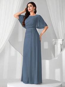 Coutiva Luxury Evening Gown, Ballroom Dress With Faux Pearl Collar, High-End Elegant Lady Chic Exquisite Dress - Dusty Blue - View 4