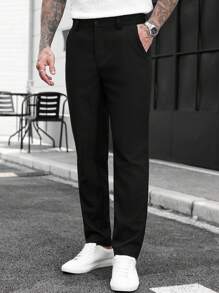 Manfinity CasualCool Men's Casual Commuter Everyday Solid Color Slant Pocket Straight Leg Pants Men Pants Casual Pants For Men Straight Loose Flax Pants Men Breathable Pants Men,Men's Black Versatile Cotton And Linen Blend Straight-Leg Fitted Suit Pants, Casual Long Pants, Men's Pants, Men's Straight-Leg Pants, Fall