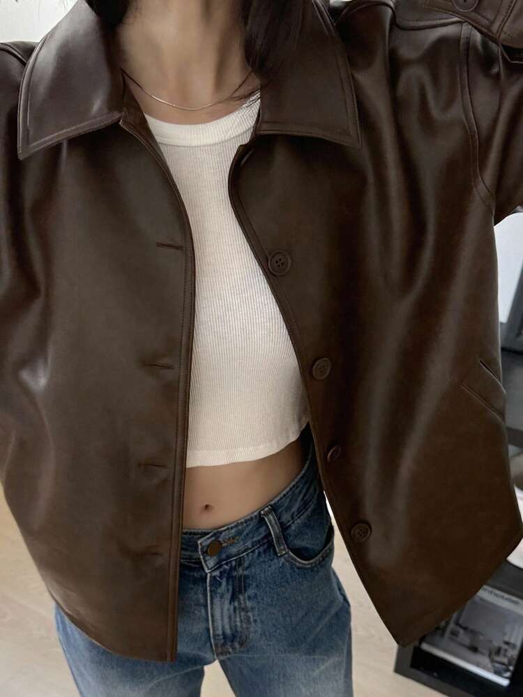 Autumn New Loose Casual Back To School PU Jacket For Women Women Coats