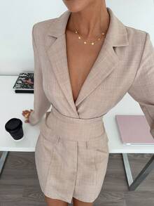 Siren Gaze Women's Fashion Lapel Shoulder Long Sleeve Casual Summer Mini Dress Blazer Dress Suit Dress Beige Blazer Dress Blazer Dress For Women Women Suit Dress Winter Elegant Evening Dress