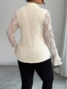 SHEIN Clasi Plus Size Women's Fashion Casual Lace Ruffle Flare Sleeve T-Shirt Fall Cloth For Women - Apricot - View 2