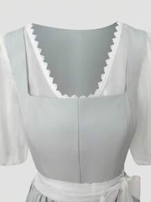 Fairmaia 德国传统女式短袖上衣、围裙和连衣裙套装，Dirndl 慕尼黑啤酒节传统德国传统复古无袖女装传统方领 Dirndl 连衣裙和围裙，适合十月、万圣节 - 灰色 - 查看 3