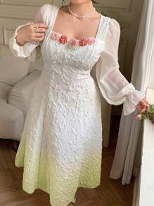 Modelyn Vestido Elegante de Decoração Floral 3D Ombré Plus Size