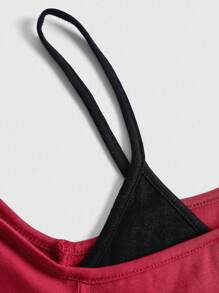 Betty Boop | ROMWE 酷炫卡通图案宽松二合一T恤 - 酒紅色 - 查看 3