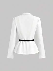SHEIN MOD 1 件女士优雅纯色西装外套（配腰带） - 白色 - 查看 2