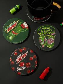 Mountain Dew X SHEIN Cup Mat 4-Piece Set, Water-Absorbing Beverage Cup Mat, Used To Protect The Desktop, Coffee Table Decoration, Very Suitable For Home Decoration And Moving Gift. - Multicolor - View 2