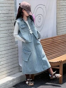 DAZY Tween Girls Denim Set Fall, Winter Two-Piece Outfits - Blue - View 3