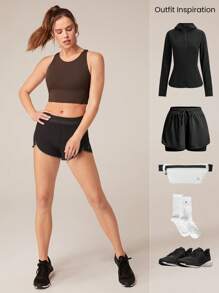 GLOWMODE Control Cutout Halter Round Neck Sports Bra Medium Impact Running Workout Gym Fall Winter