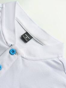 NEOREFINED 男士對比色短袖休閒通勤 Polo 衫，正式款 - 白色 - 查看 6