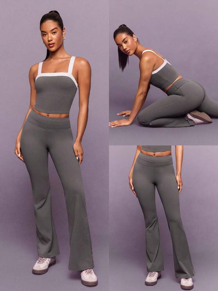 31" FeatherFit™-Sculpt Power Flare Soft Stretchy Compressive Crossover Back Leggings High-Impact Running Jogging Training Gym Studio Daily Active Wear