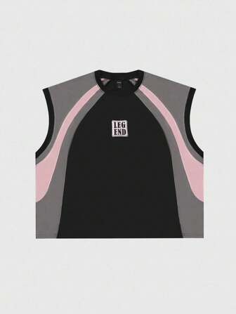 Street Life Men's Casual Fashion Street Letter Print Contrast Color Loose Tank Top