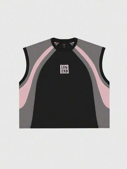 Street Life Débardeur décontracté pour hommes, mode de rue, imprimé lettres, couleur contrastée, ample, été