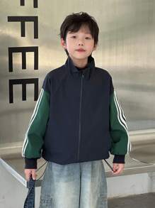 DAZY 大码男童宽松休闲立领拼色夹克，秋季