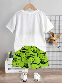 SHEIN Bộ 2 áo thun tay ngắn cổ tròn họa tiết hoạt hình thường ngày cho bé trai và quần short, thích hợp cho mùa hè - Nhiều màu - Xem 3