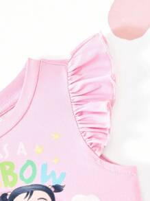 CoComelon X SHEIN 女宝宝甜美卡通图案针织圆领盖袖连衣裙 - 粉色 - 查看 7