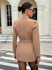 Siren Gaze Business Casual Woman Going Out Outfits  Fall Clothes For Women Khaki Waist-Cinching A-Line Suit Long-Sleeved Jacket Women's Solid Color Lapel Shoulder Long Sleeve Fashion Blazer Winter Elegant