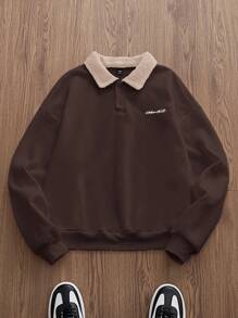 EASEVO Plus Size Men's Contrast Color Button Casual Long Sleeve Pullover Sweatshirt , Fall Winter