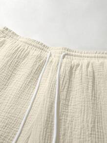 Manfinity RSRT Bộ đồ đi biển nam ngắn tay bằng vải lanh pha cotton họa tiết, cổ , cài nút màu tương phản, áo sơ mi và quần short, bộ đồ vải lanh 2 món cho nam, trang phục nghỉ dưỡng mùa hè, trang phục ấm áp - Màu be - Xem 8