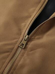 Manfinity Homme Men's Solid Color Long Sleeve Stand Collar Zip Front Casual Jacket Men Zip Up Jacket Brown Jacket Men Mens Mocha Bomber Jacket Mens Casual Jacket Mens Bomber Jacket Mens Brown Bomber Jacket Mens Fall Jacket Mens Light Brown Jacket, Men's Brown Jacket, Tan Jacket Men, Mens Bomber Jackets - Khaki - View 4