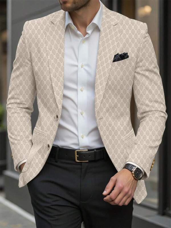Manfinity Mode Men's Casual Lapel Single-Breasted Blazer, Men's Casual Solid Color Single-Button Blazer For Everyday Wear INS Bestsellers Men Beige Blazer Men Cream Blazer Men Fashion Blazer Cream Sport Coat Men Beige Sport Coat Men