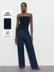 SHEIN X Sofía Suescun Maija 女士蓝色休闲夏季背心，不对称下摆性感日常装，适合音乐节、通勤风格 - 綠色 - 查看 1