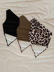 Soleia 3 piezas Blusas informales de mujer con estampado de leopardo simple, aptas para el verano