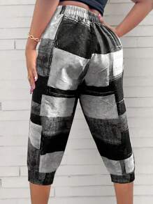 SHEIN LUNE 大码裤子，大码休闲街头裤，图案度假裤 - 彩色 - 查看 2