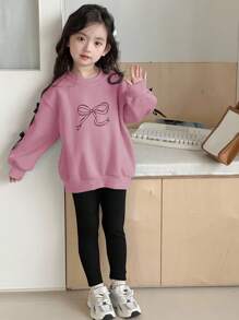 Dazy Kids 2件套女童圆领针织蝴蝶结印花套装