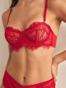 Charlaine 女士时尚性感蕾丝模杯提胸聚拢文胸内衣 - 紅色 - 查看 2
