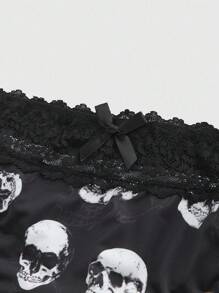 ROMWE Goth Große Größen Gothic Schädel Spitzenbesatz Hipster Slip