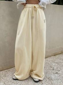 Livesso Women's Cream Yellow Loose Casual Knit Pants - Yellow - View 1