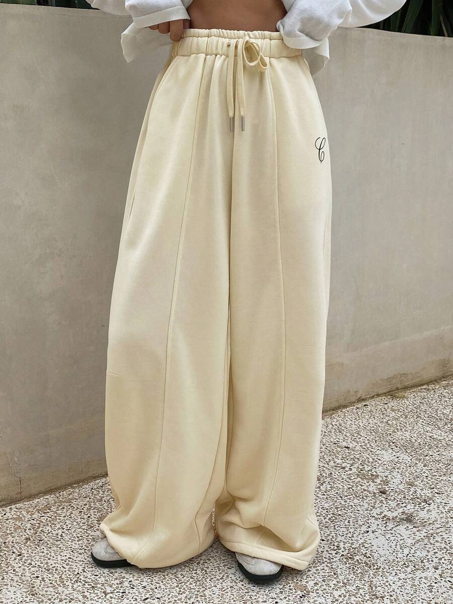 Livesso Women's Cream Yellow Loose Casual Knit Pants - Yellow - View 1