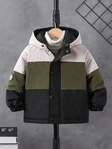 1pc Young Boy Contrast Color Patchwork Hooded Jacket With Ribbed Cuffs, Autumn/Winter - Multicolor - View 8