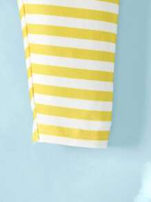 LE PETIT PRINCE X SHEIN Baby Boy Cartoon Star Print White Casual Cute Long Sleeve Crew Neck Sweatshirt And Yellow Striped Playful Pants Set - Multicolor - View 7